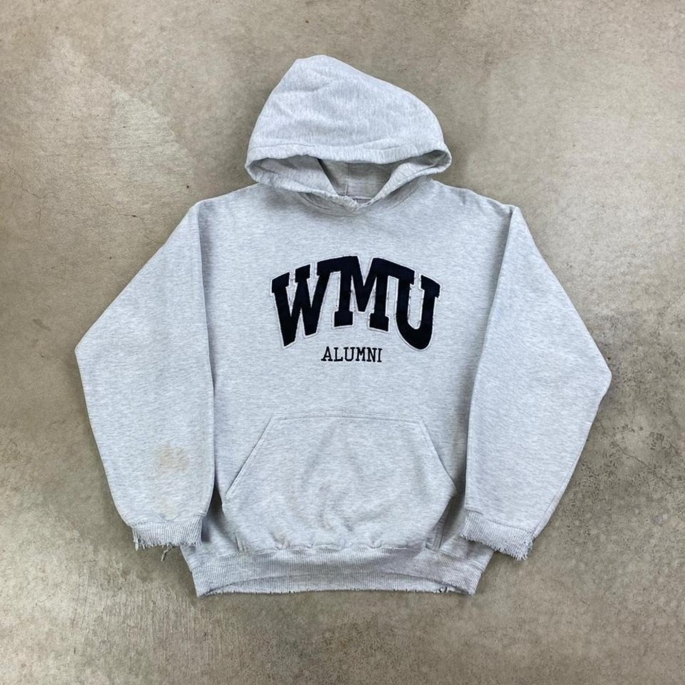 Vintage Western Michigan Sweatshirt Size Medium Gray Hoodie WMU Alumni NCAA